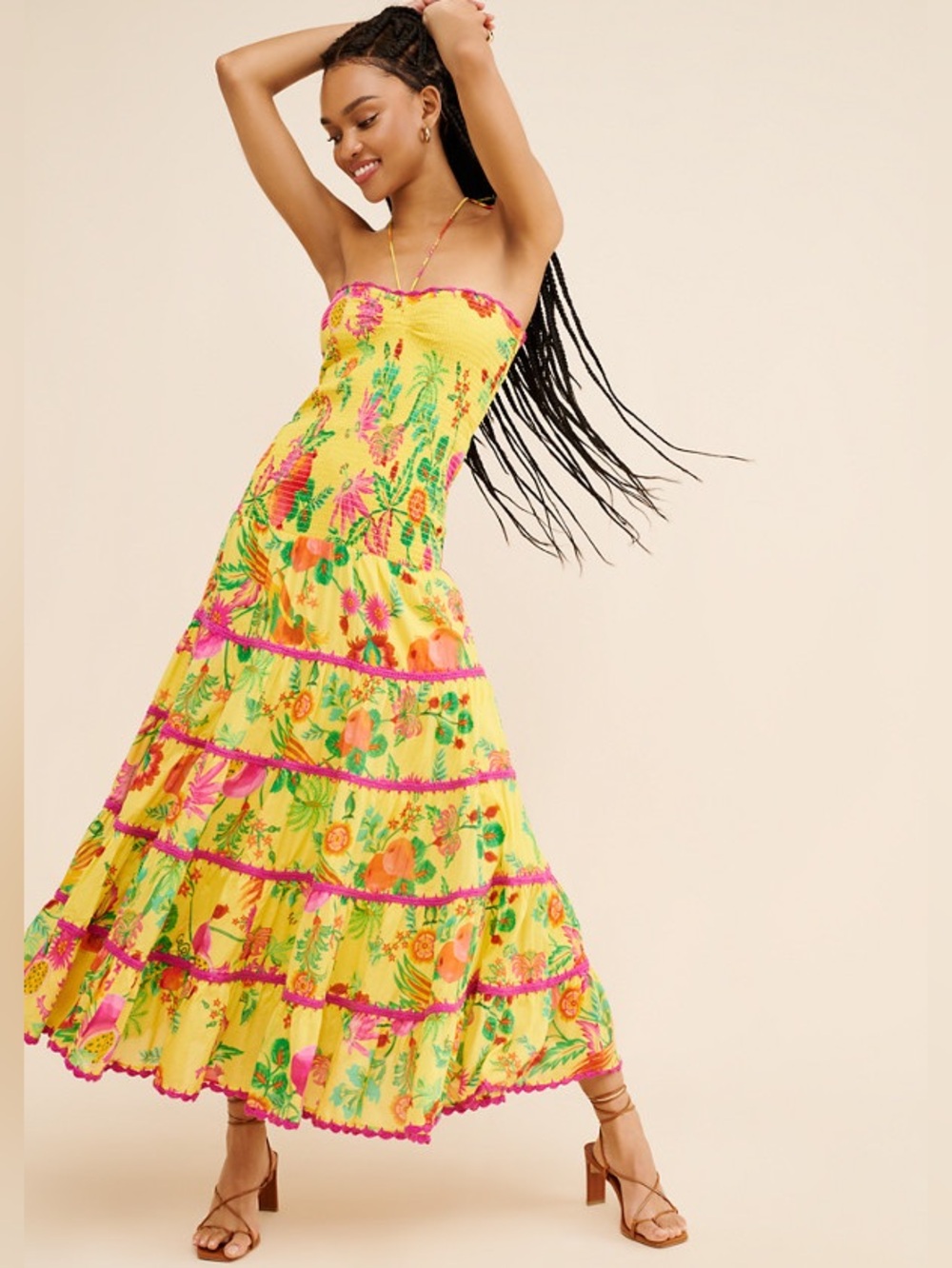 Farm Rio Delicate Fruit Garden Halter Maxi Dress